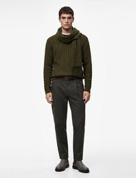 Uzun Kollu Bisiklet Yaka Saç Örgüsü Dokulu Triko Kazak