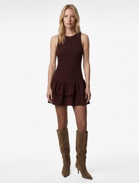 Pamuklu Kolsuz Halter Yaka Fırfırlı Mini Elbise