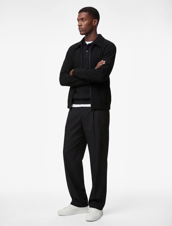  Regular Fit Uzun Kollu Cepli Gömlek Yaka Fermuarlı Fitilli Bomber Ceket