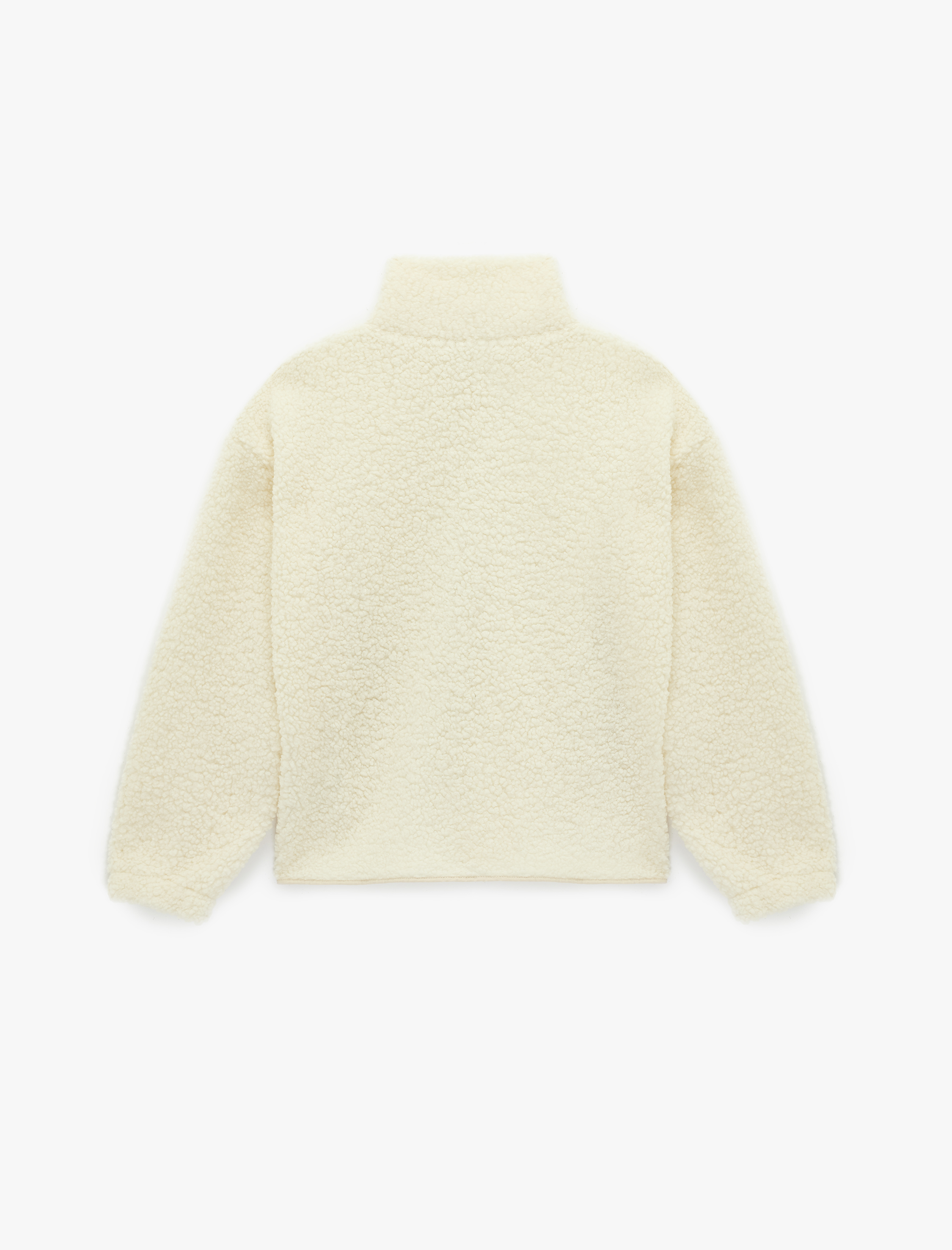   Dik Yaka Fermuar Cep Detaylı Çıtçıt Düğmeli Oversize Peluş Ceket