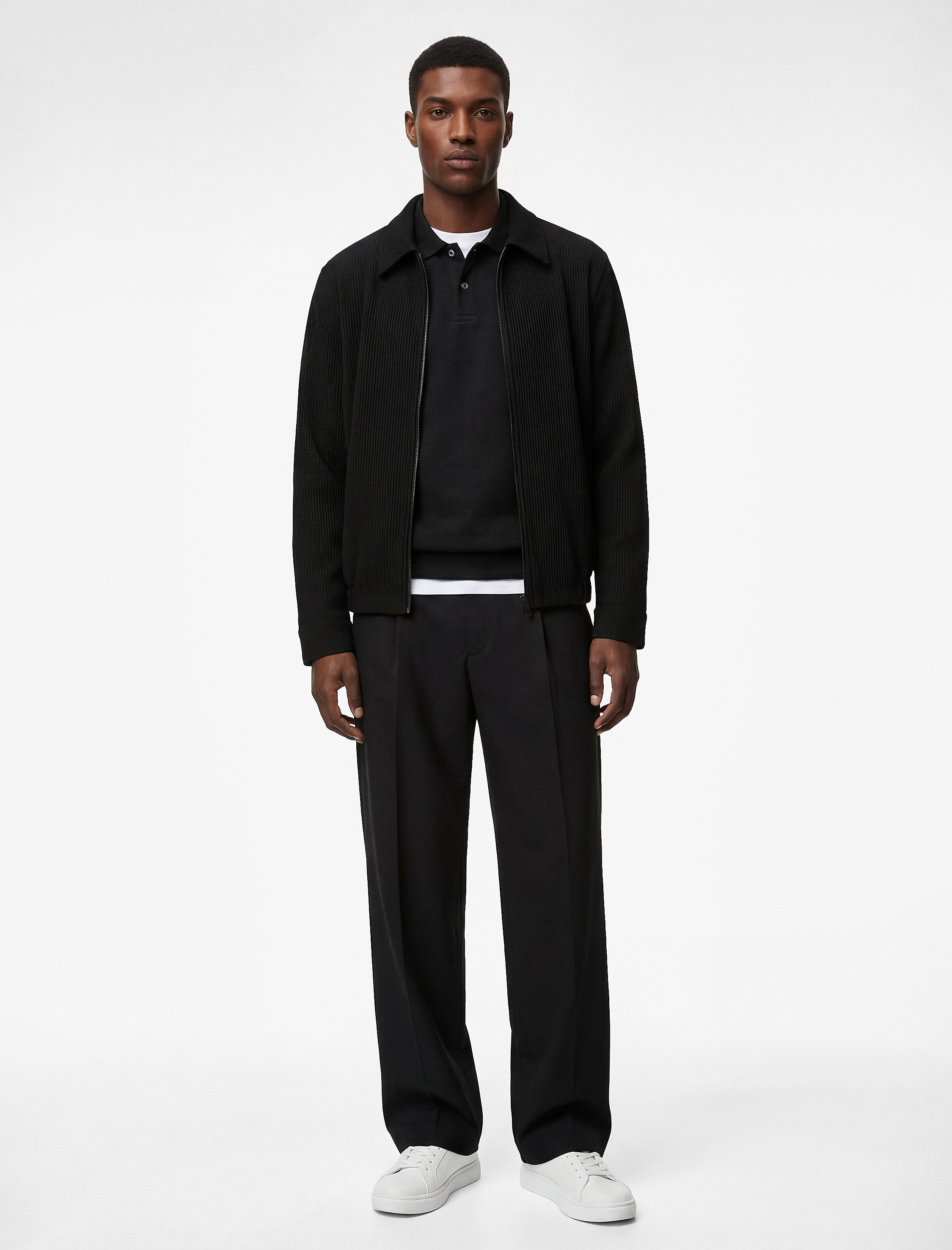   Regular Fit Uzun Kollu Cepli Gömlek Yaka Fermuarlı Fitilli Bomber Ceket