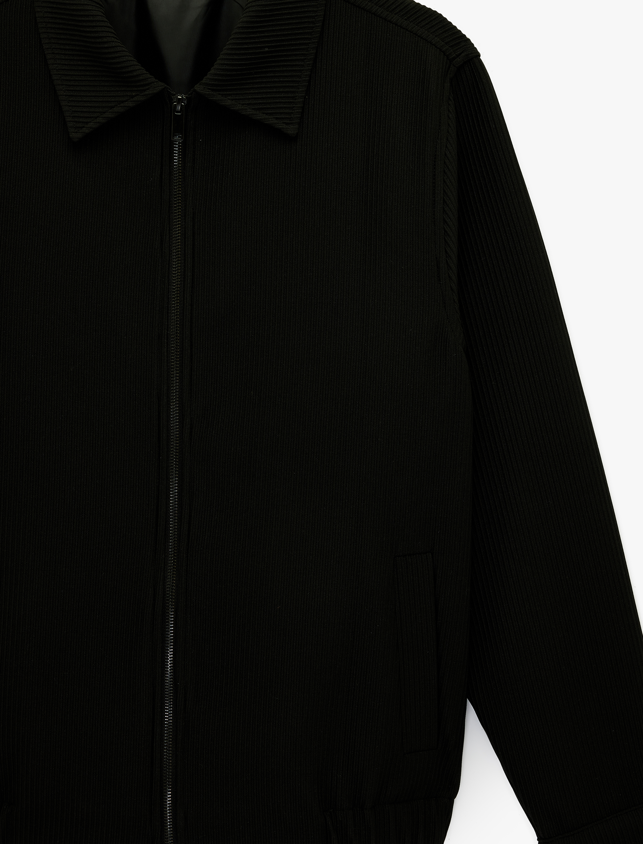   Regular Fit Uzun Kollu Cepli Gömlek Yaka Fermuarlı Fitilli Bomber Ceket