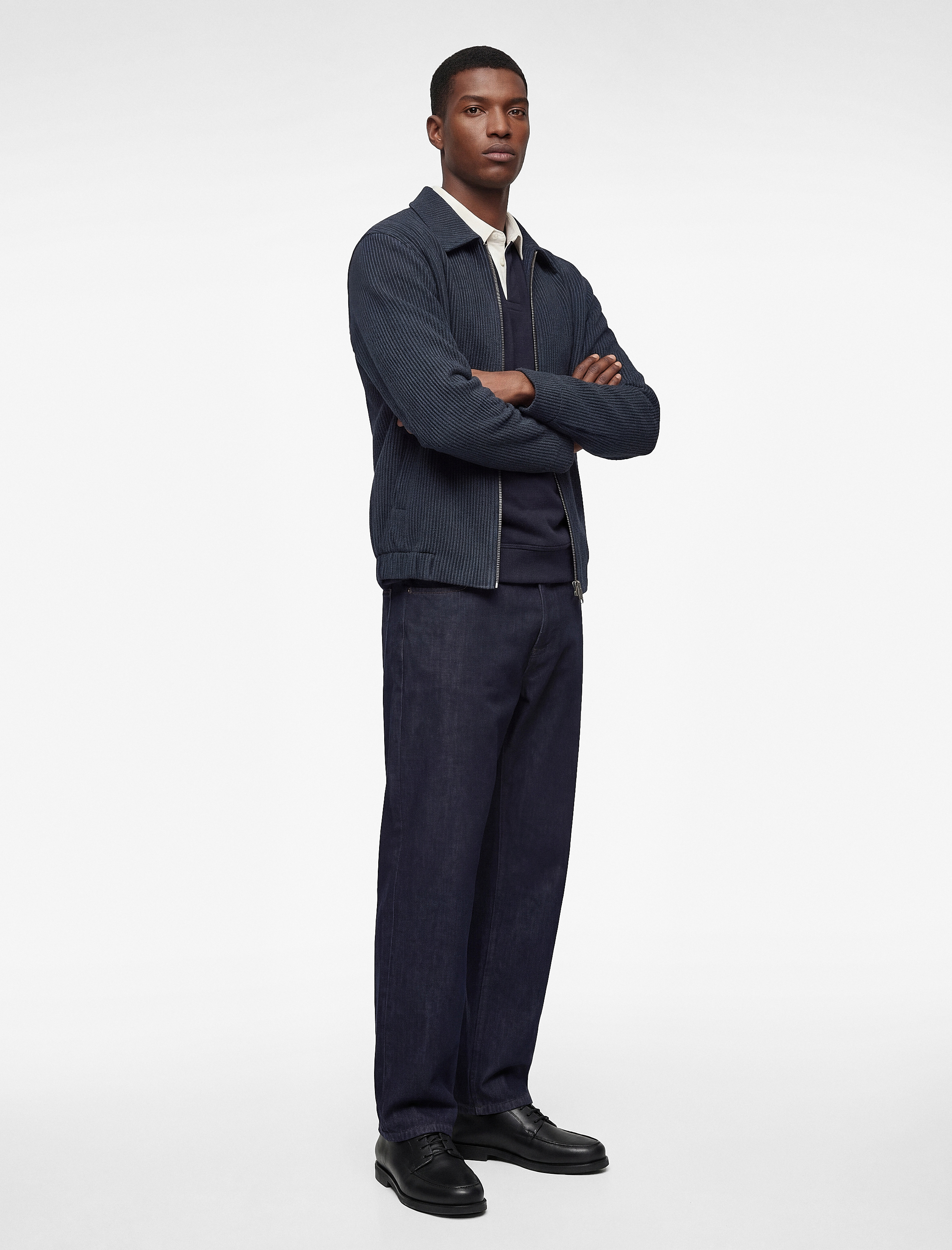   Regular Fit Uzun Kollu Cepli Gömlek Yaka Fermuarlı Fitilli Bomber Ceket