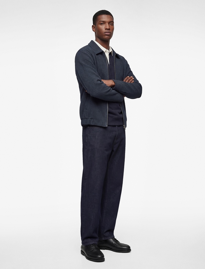  Regular Fit Uzun Kollu Cepli Gömlek Yaka Fermuarlı Fitilli Bomber Ceket