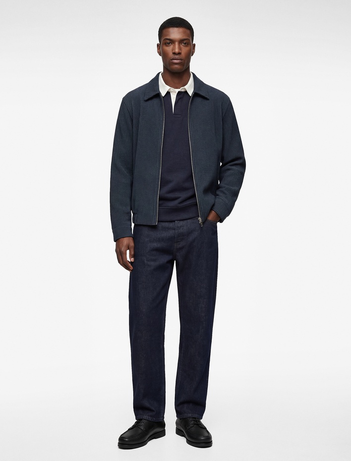  Regular Fit Uzun Kollu Cepli Gömlek Yaka Fermuarlı Fitilli Bomber Ceket