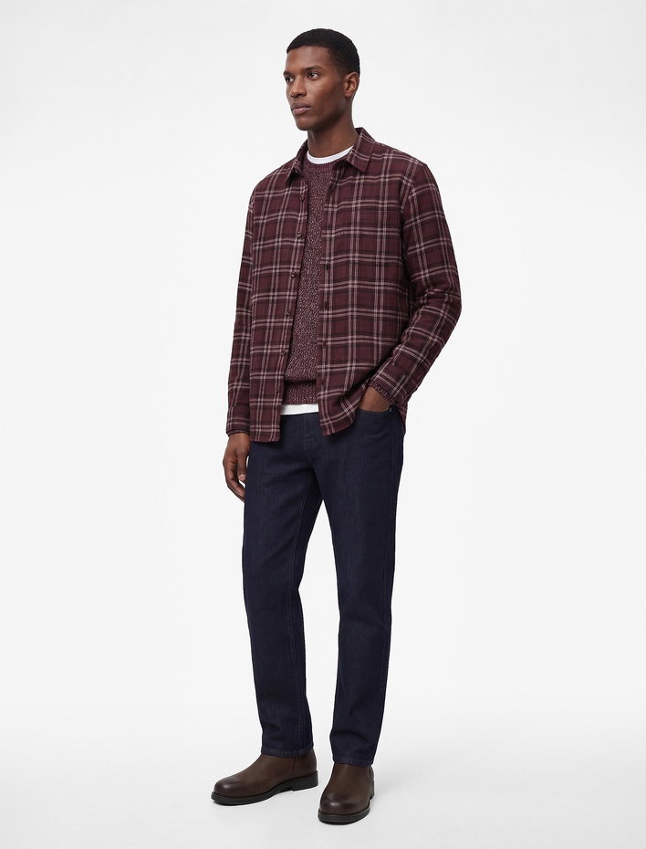  Regular Fit Viskon Karışımlı Kareli Klasik Yaka Uzun Kollu Oduncu Gömleği