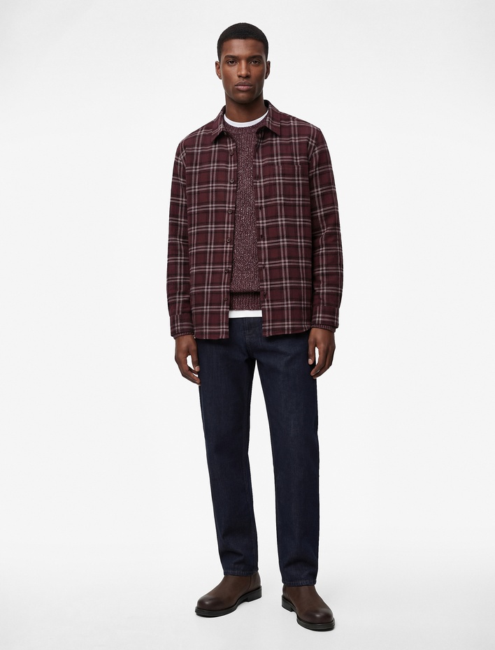  Regular Fit Viskon Karışımlı Kareli Klasik Yaka Uzun Kollu Oduncu Gömleği