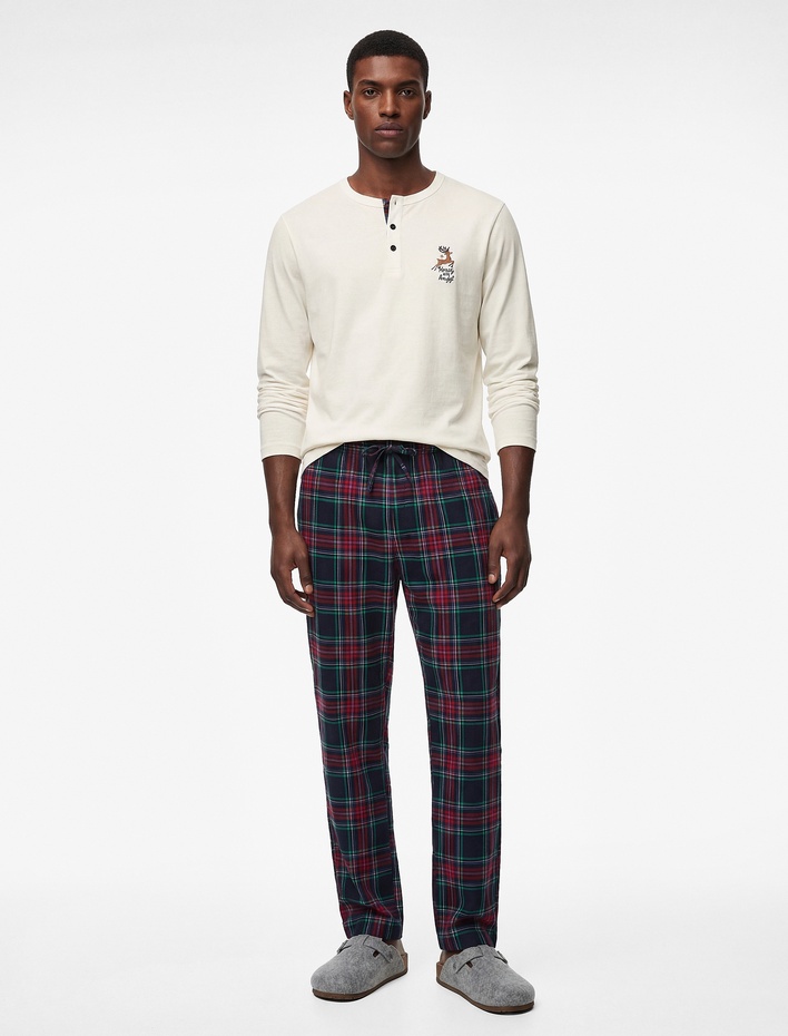  Straight Fit Beli Bağcıklı Pamuklu Dokuma Pijama Altı