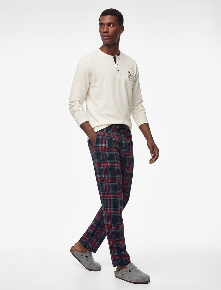  Straight Fit Beli Bağcıklı Pamuklu Dokuma Pijama Altı