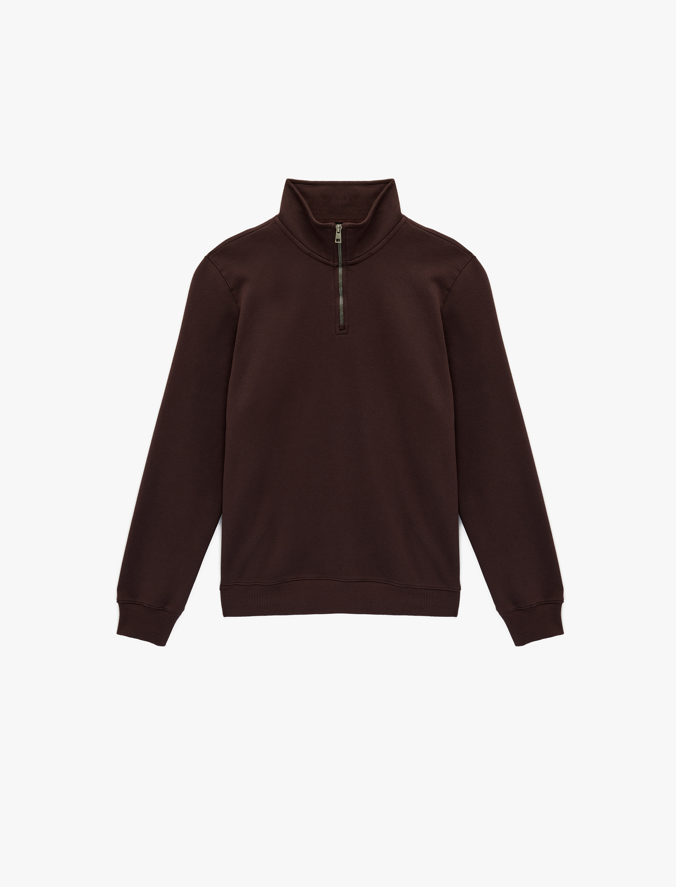   Uzun Kollu Şardonlu Basic Yarım Fermuarlı Sweatshirt