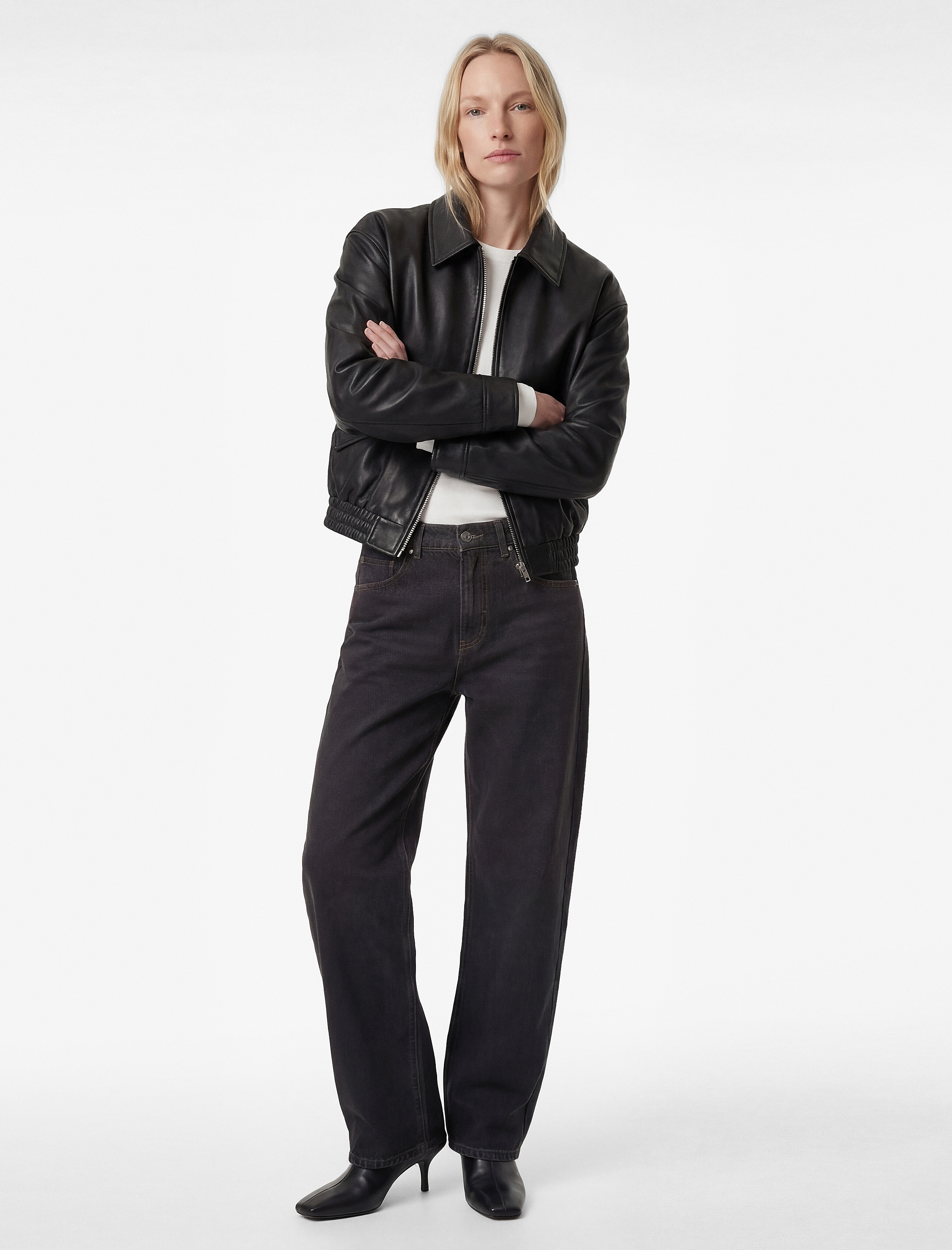   Uzun Kollu Cepli Fermuarlı Oversize Suni Deri Ceket