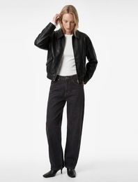 Uzun Kollu Cepli Fermuarlı Oversize Suni Deri Ceket