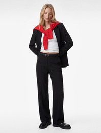 Cepli Düz Paça Uzun Kemerli Kumaş Pantolon