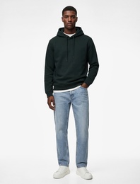 Şardonlu Uzun Kollu Basic Kapşonlu Sweatshirt