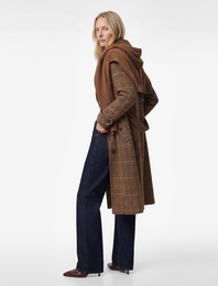 Kemerli Kaşe Ekose Kaban Düğmeli Cepli Uzun Kollu