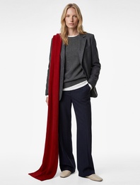 Kuşak Detaylı Uzun Kollu Cepli Kaşe Kaban