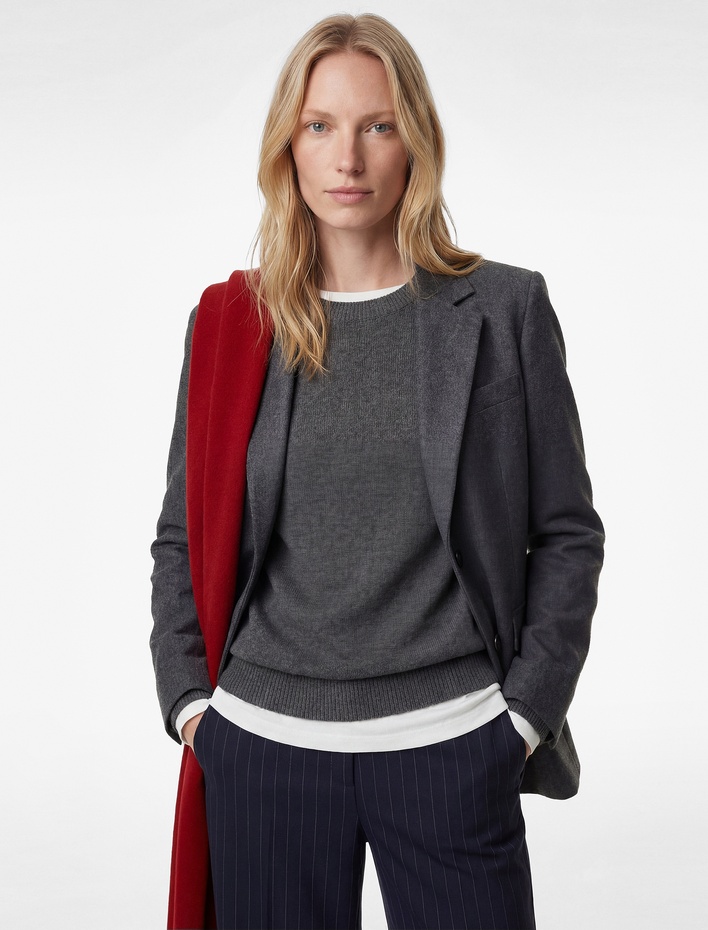  Kuşak Detaylı Uzun Kollu Cepli Kaşe Kaban