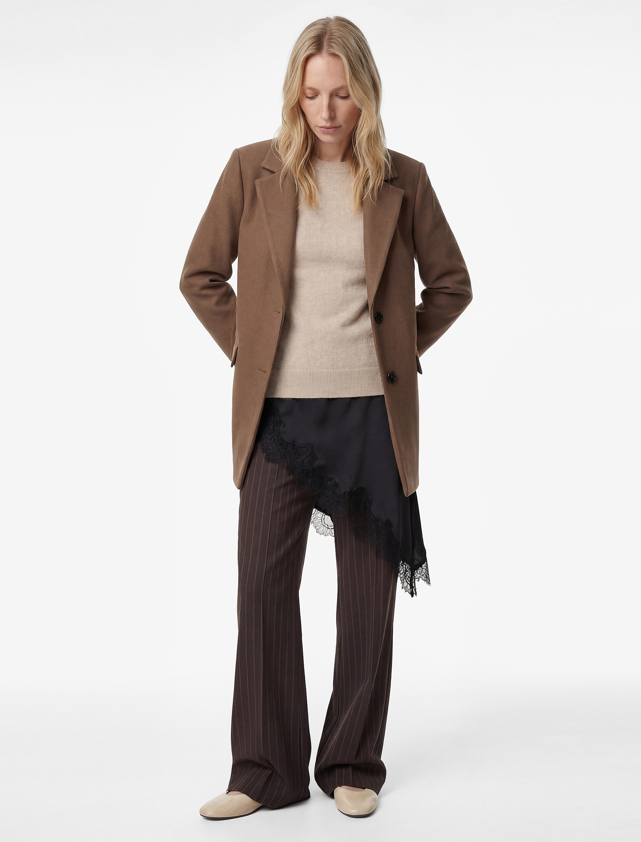   Kemerli Kaşe Kaban Cepli Uzun Kollu