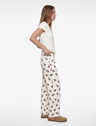 Kısa Kollu V Yaka Ayıcık Baskılı Pamuklu Yılbaşı Pijama Takımı