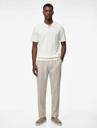 Regular Fit Pamuklu Dokulu Kısa Kollu Düğmeli Polo Yaka Pamuklu Triko Tişört