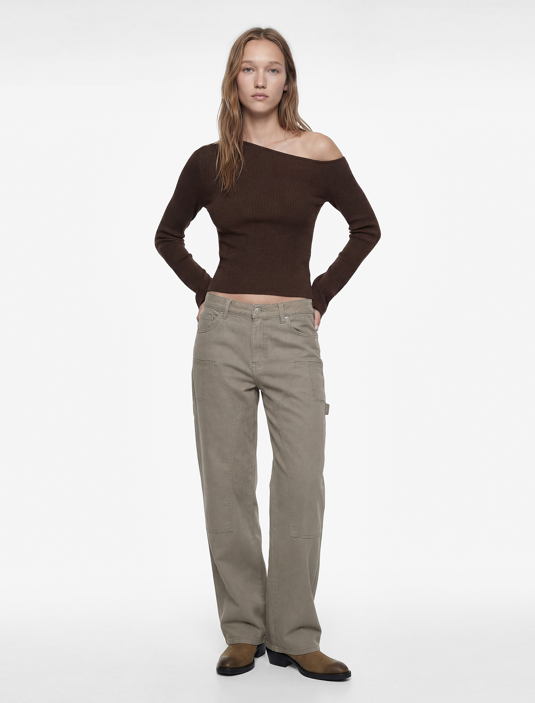   Asimetrik Yaka Uzun İspanyol Kollu Tek Omuz Tişört