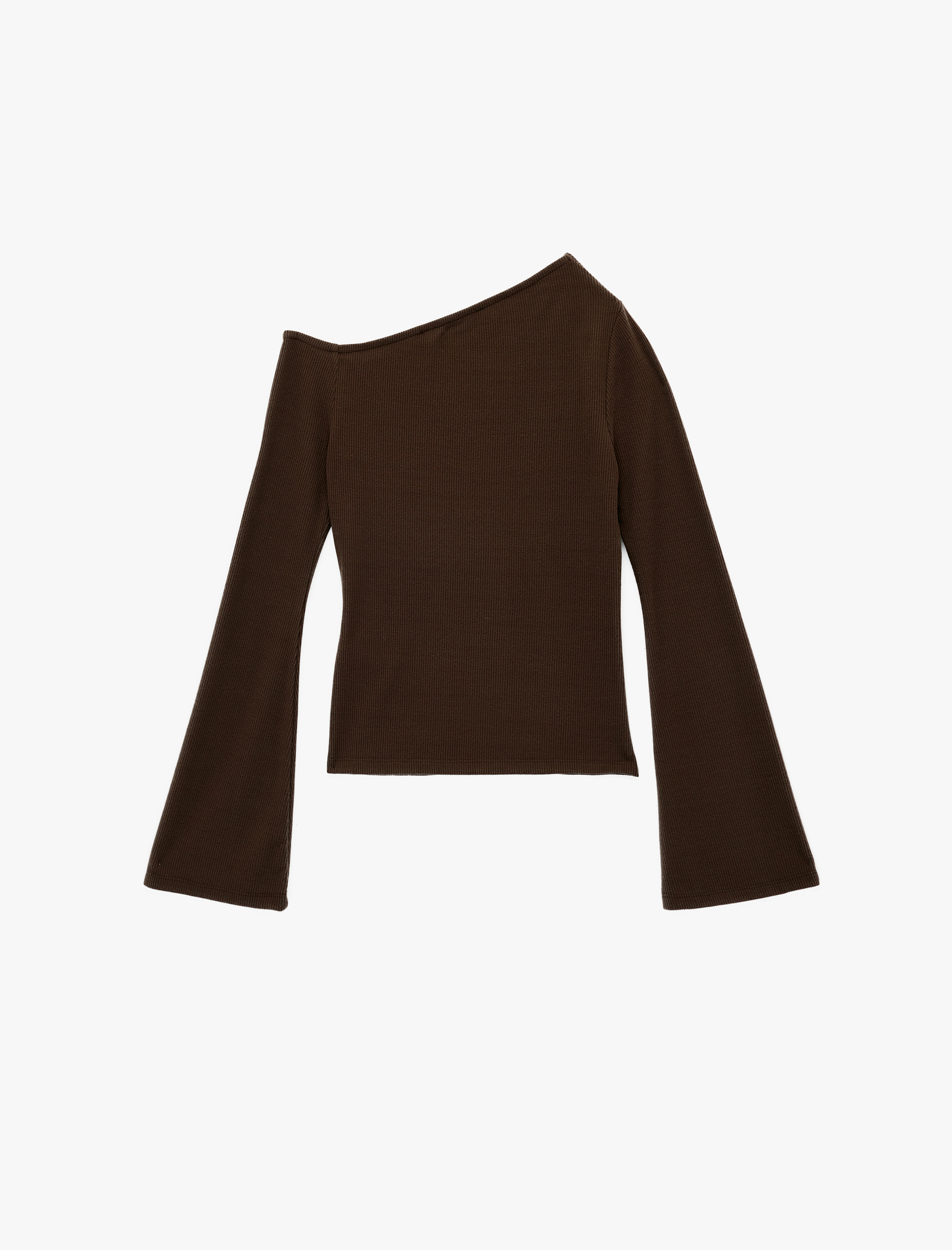   Asimetrik Yaka Uzun İspanyol Kollu Tek Omuz Tişört