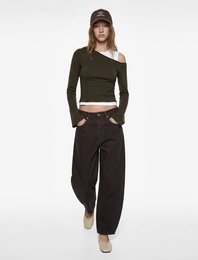 Asimetrik Yaka Uzun İspanyol Kollu Tek Omuz Tişört