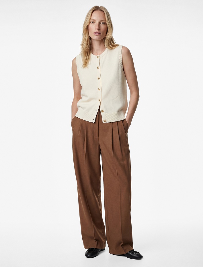  Regular Fit Düğmeli Bisiklet Yaka Triko Yelek