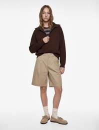 Uzun Kollu Yarım Fermuarlı Dik Yaka Triko Kazak