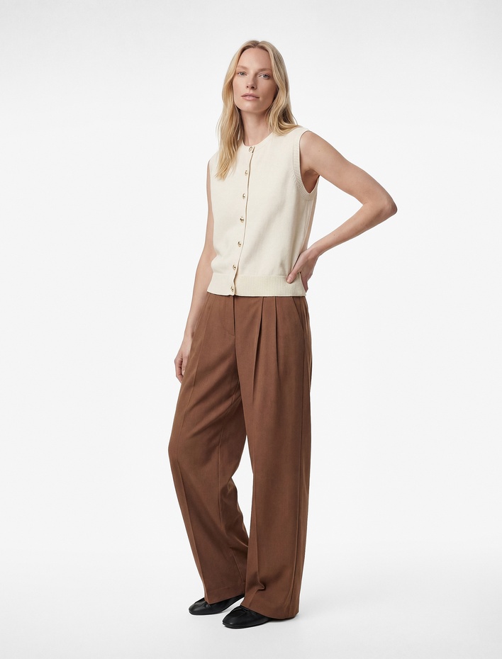  Regular Fit Düğmeli Bisiklet Yaka Triko Yelek