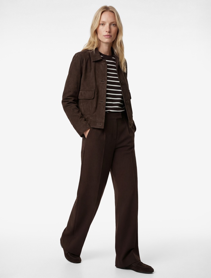  Cepli Pile Detaylı Düz Geniş Paça Palazzo Pantolon