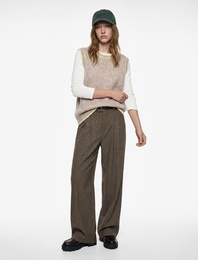 Cepli Pile Detaylı Kemerli Geniş Paça Baggy Kumaş Pantolon