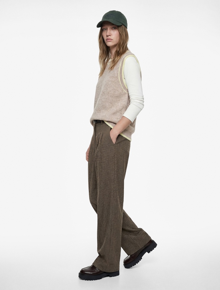  Cepli Pile Detaylı Kemerli Geniş Paça Baggy Kumaş Pantolon