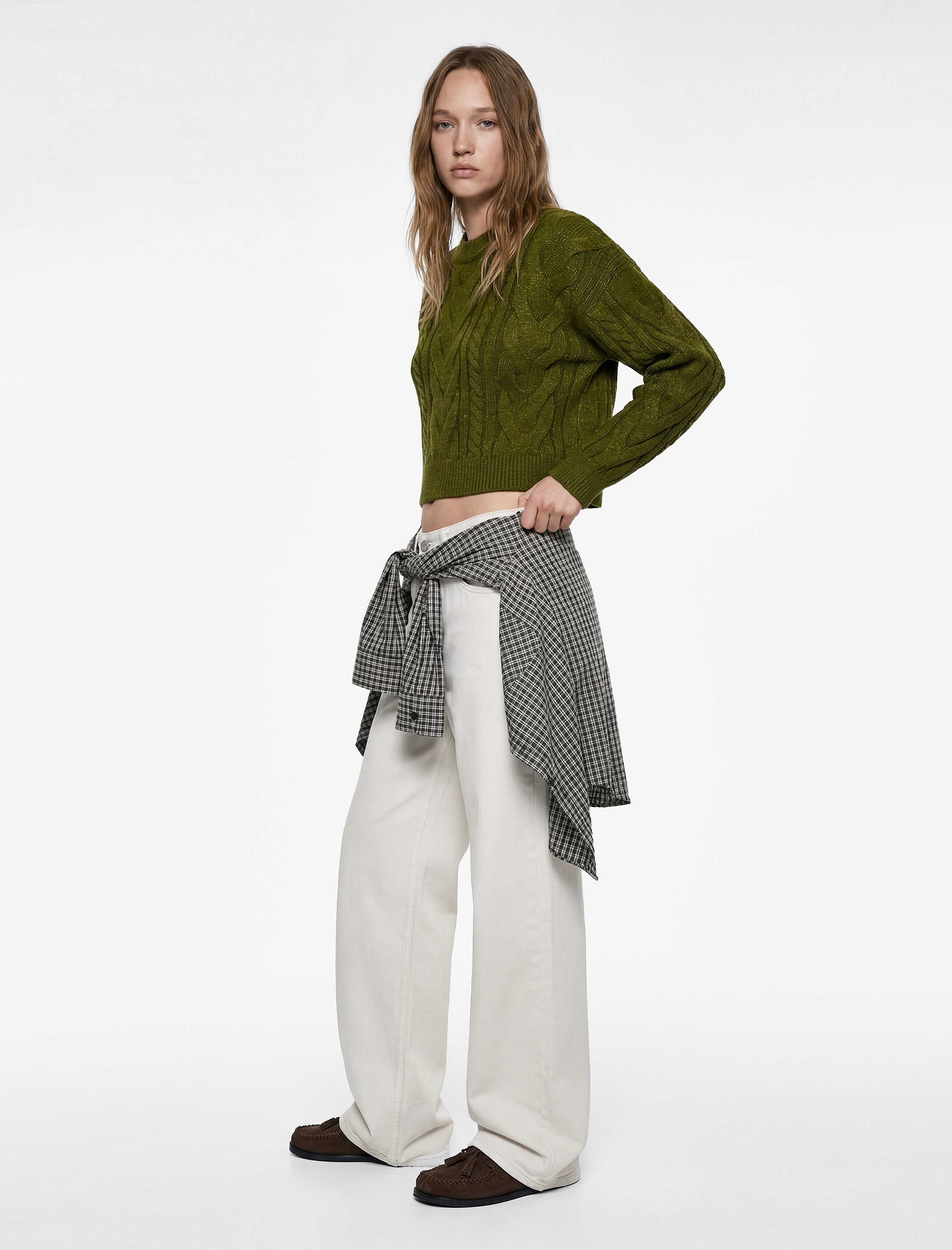   Uzun Kollu Bisiklet Yaka Saç Örgülü Triko Kazak