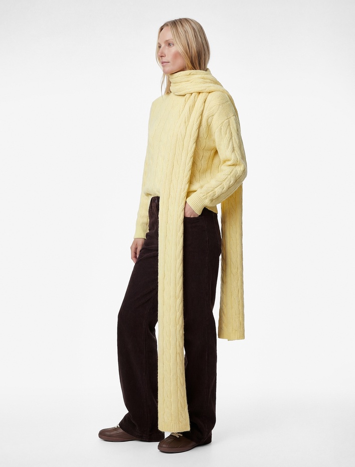  Uzun Kollu Bisiklet Yaka Saç Örgüsü Kazak