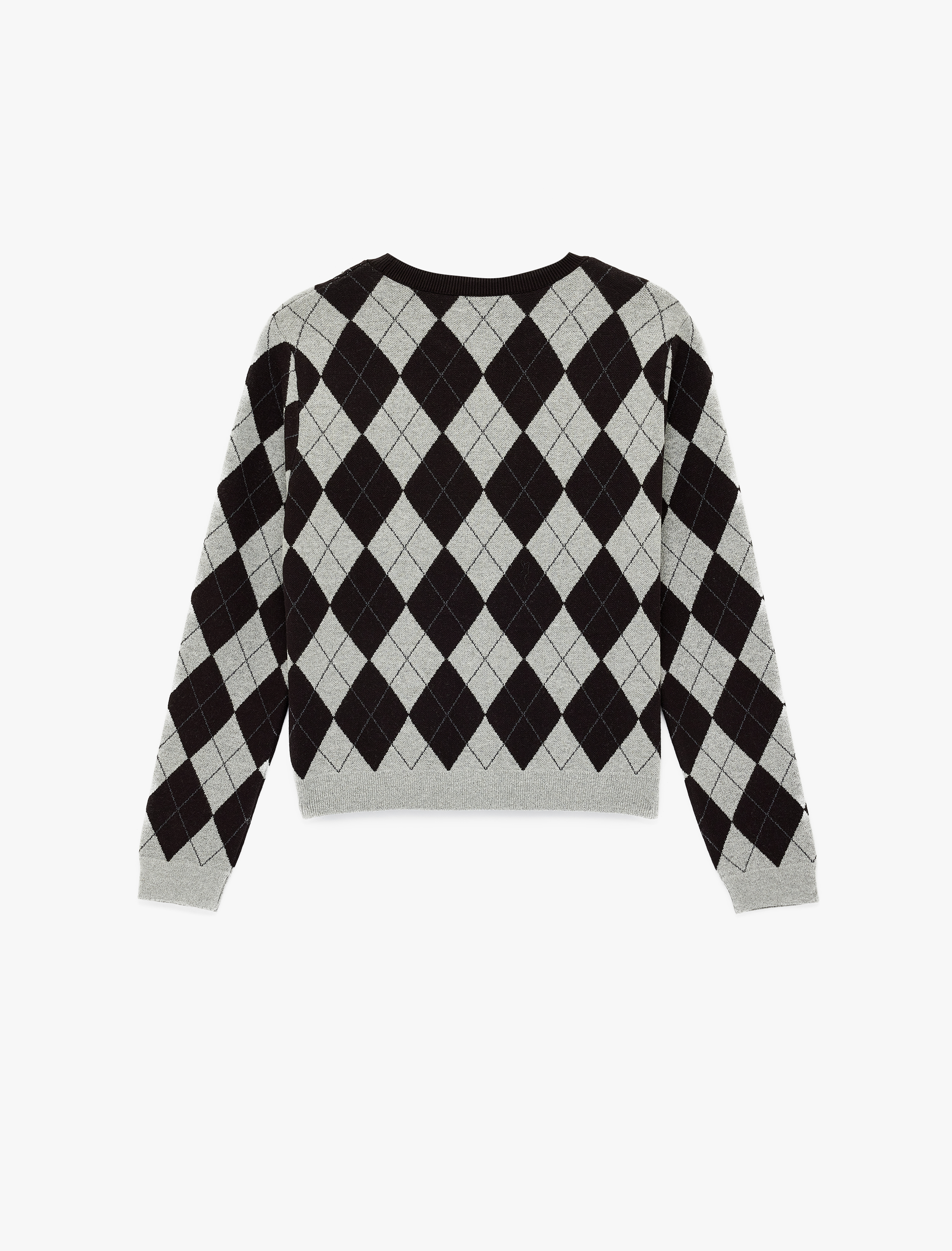   Uzun Kollu Bisiklet Yaka Baklava Desenli Taş Detaylı Triko Kazak