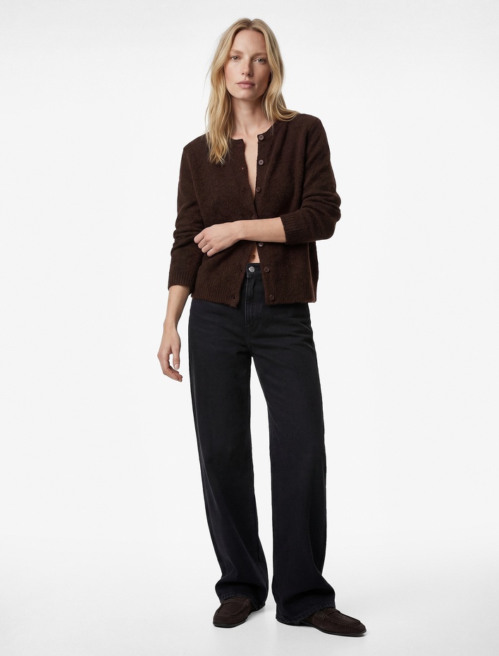  Uzun Kollu Bisiklet Yaka Düğmeli Triko Hırka