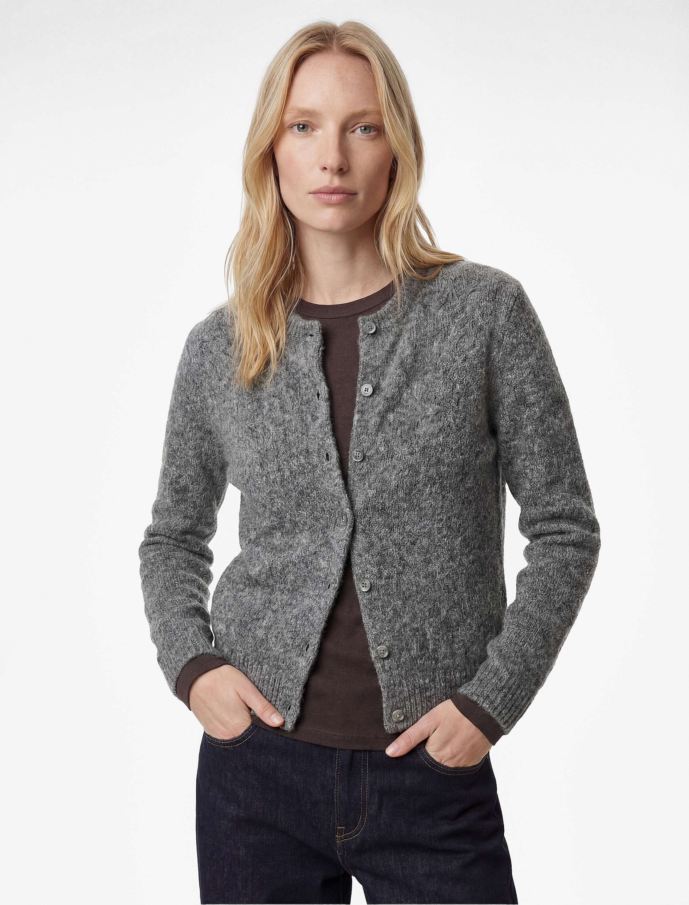   Uzun Kollu Bisiklet Yaka Düğmeli Triko Hırka