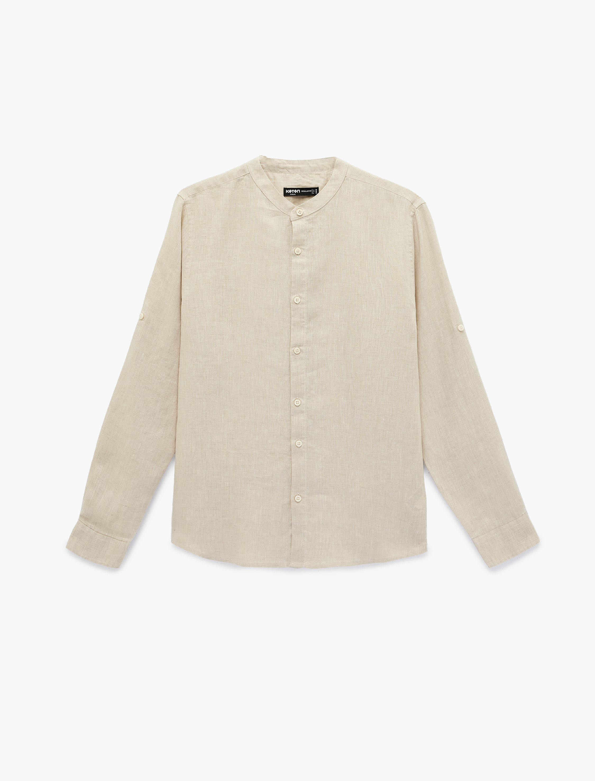  Regular Fit Uzun Kollu Düğmeli Hakim Yaka Keten Gömlek