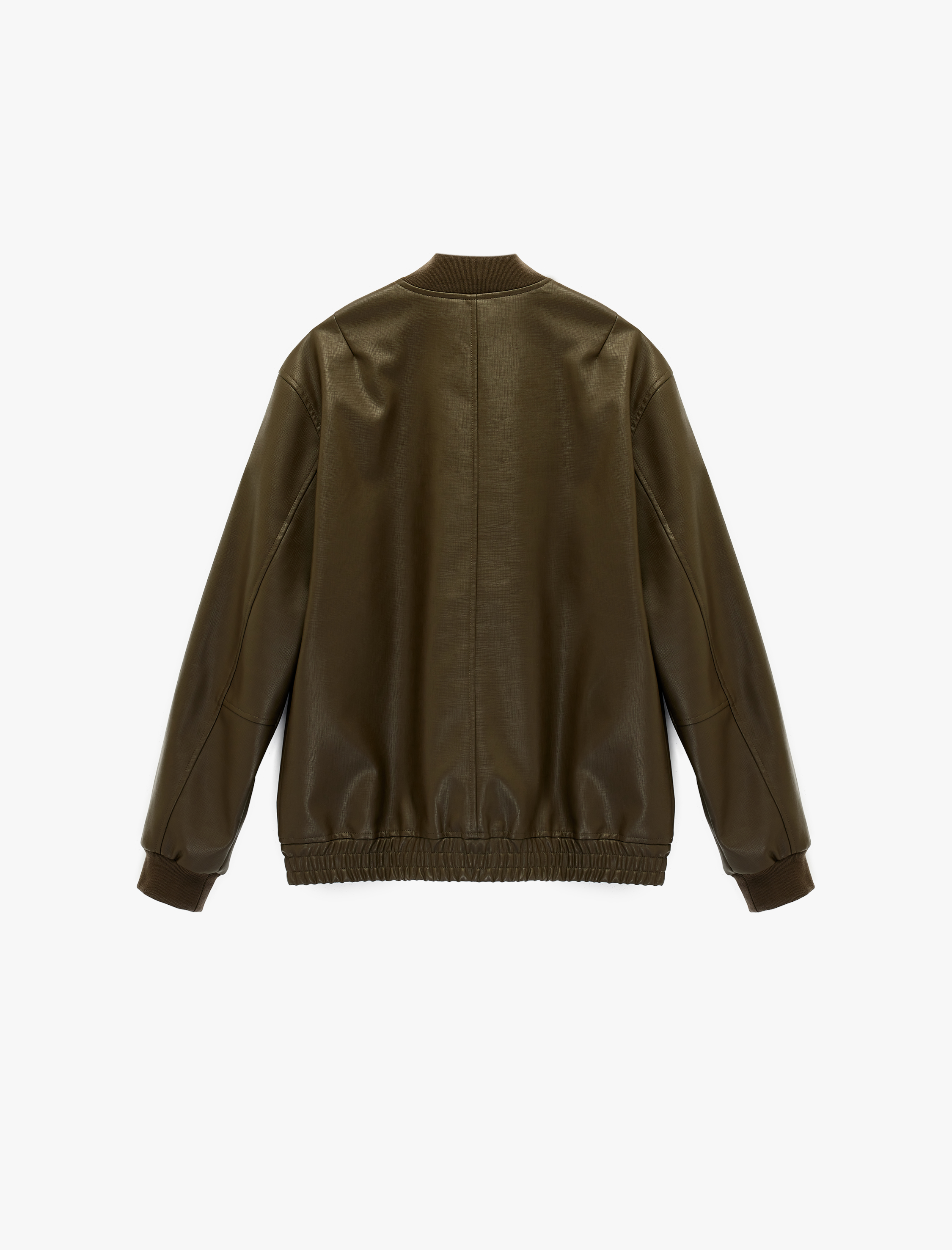   Regular Fit Fermuarlı Cepli Kolej Yaka Bomber Suni Deri Ceket