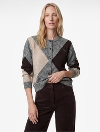 Uzun Kollu Düğmeli Bisiklet Yaka Baklava Desenli Triko Hırka