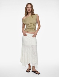 Asimetrik Yaka Kolsuz Slim Fit Drapeli Bluz