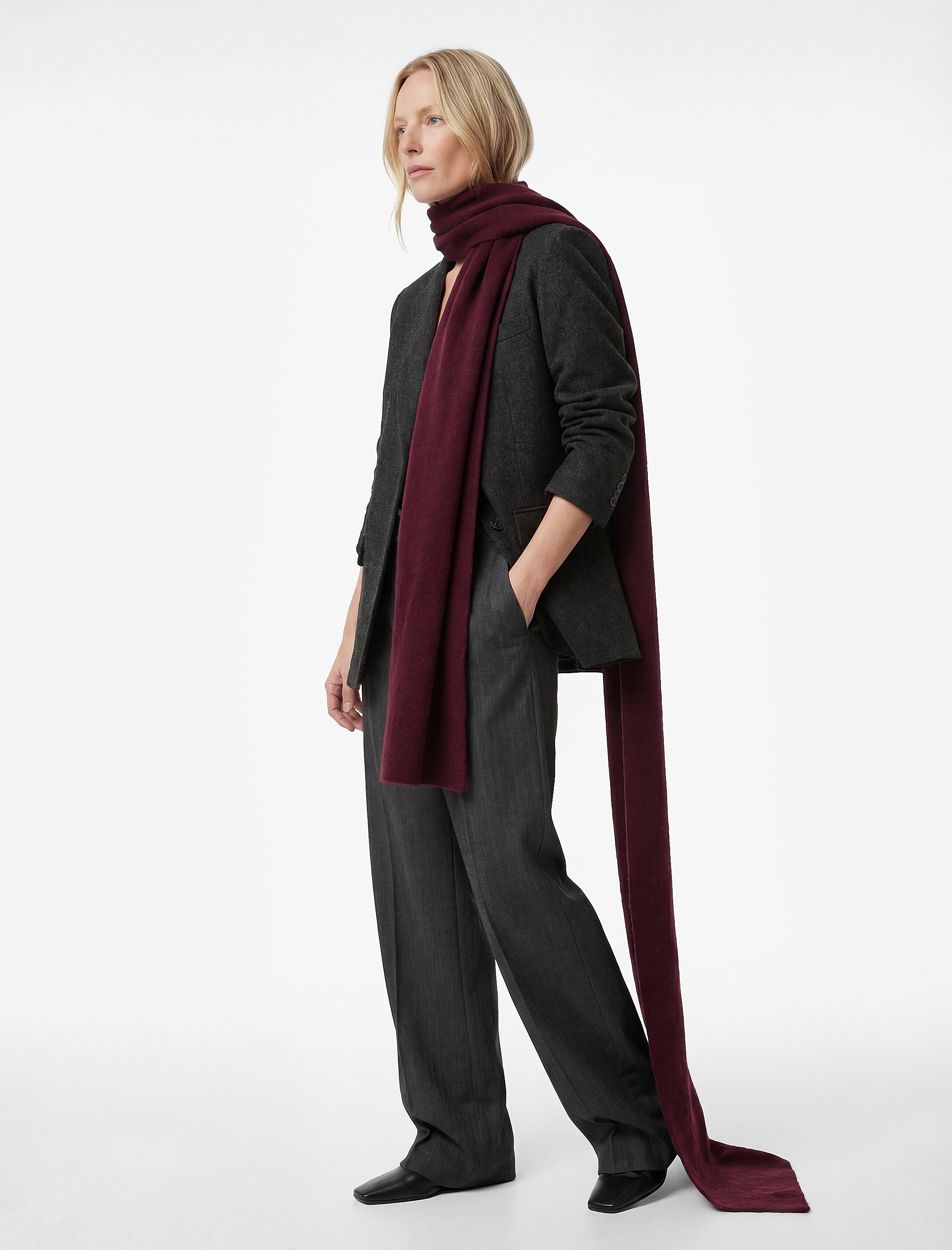   Çoban Dikişi Detaylı Düğmeli Uzun Kollu Cepli Kaşe Ceket