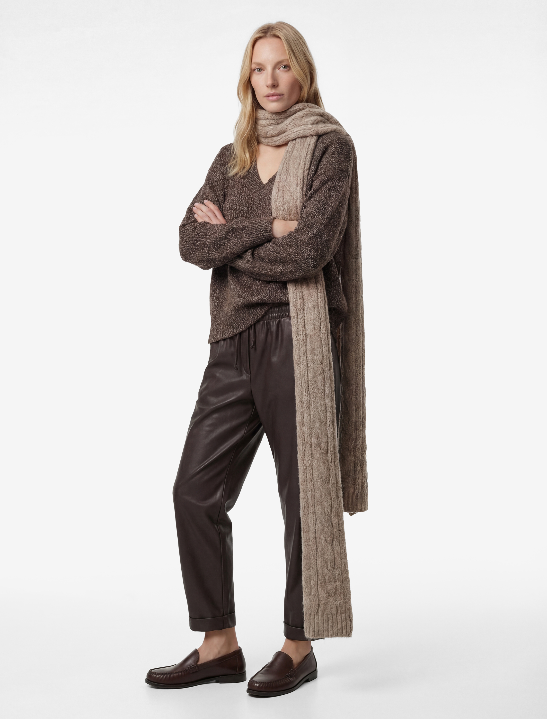   Beli Lastikli Yan Cepli Cigarette Suni Deri Pantolon