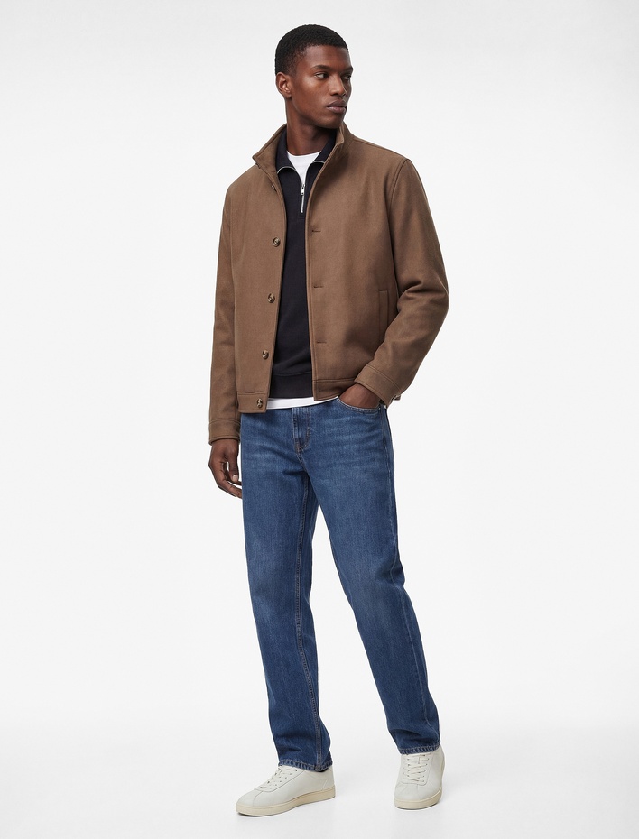  Regular Fit Uzun Kollu Düğmeli Dik Yaka Kaşe Ceket