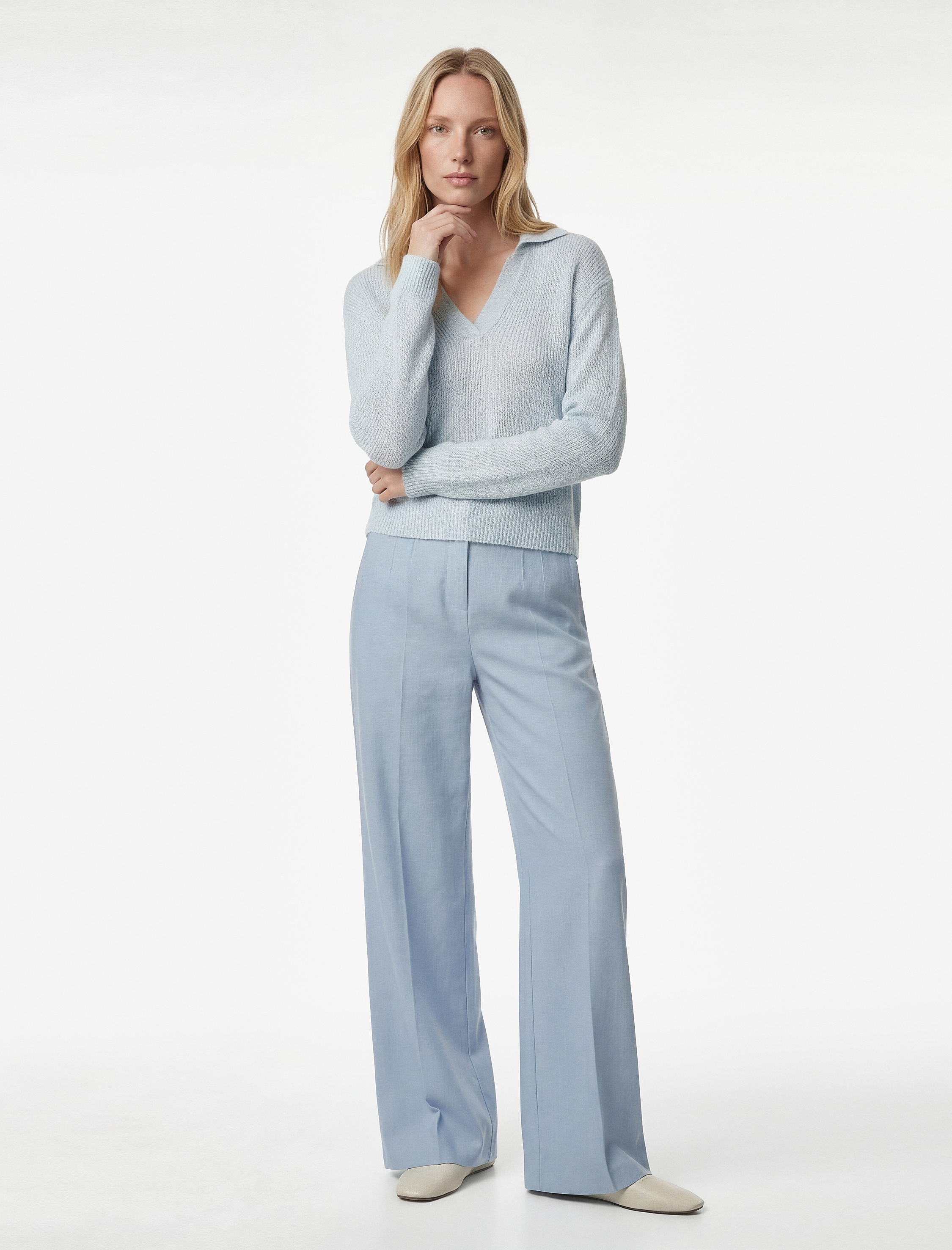   Yüksek Bel Uzun Geniş Paça Kumaş Pantolon