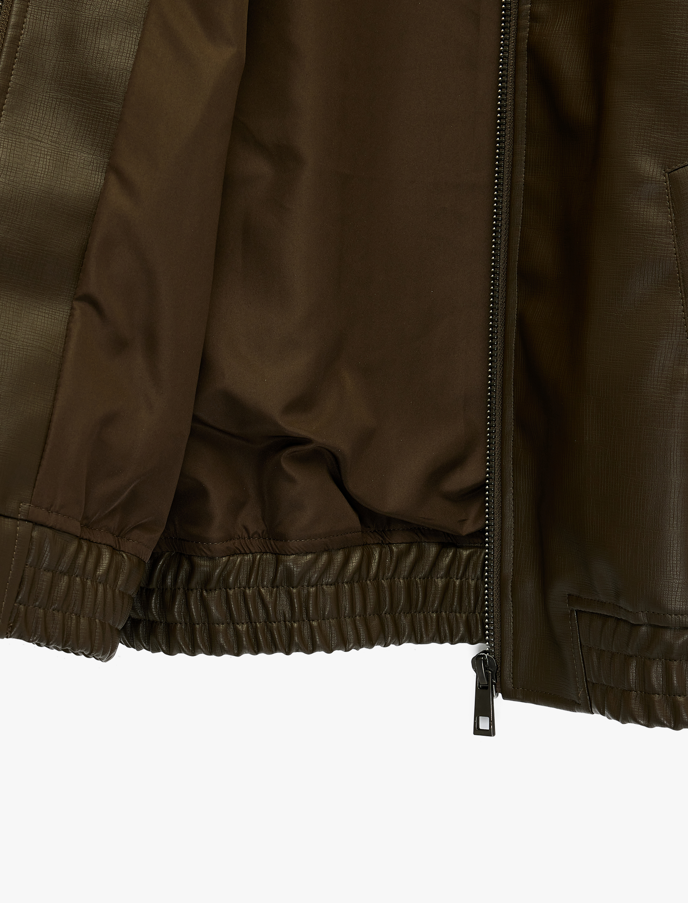   Regular Fit Fermuarlı Cepli Kolej Yaka Bomber Suni Deri Ceket