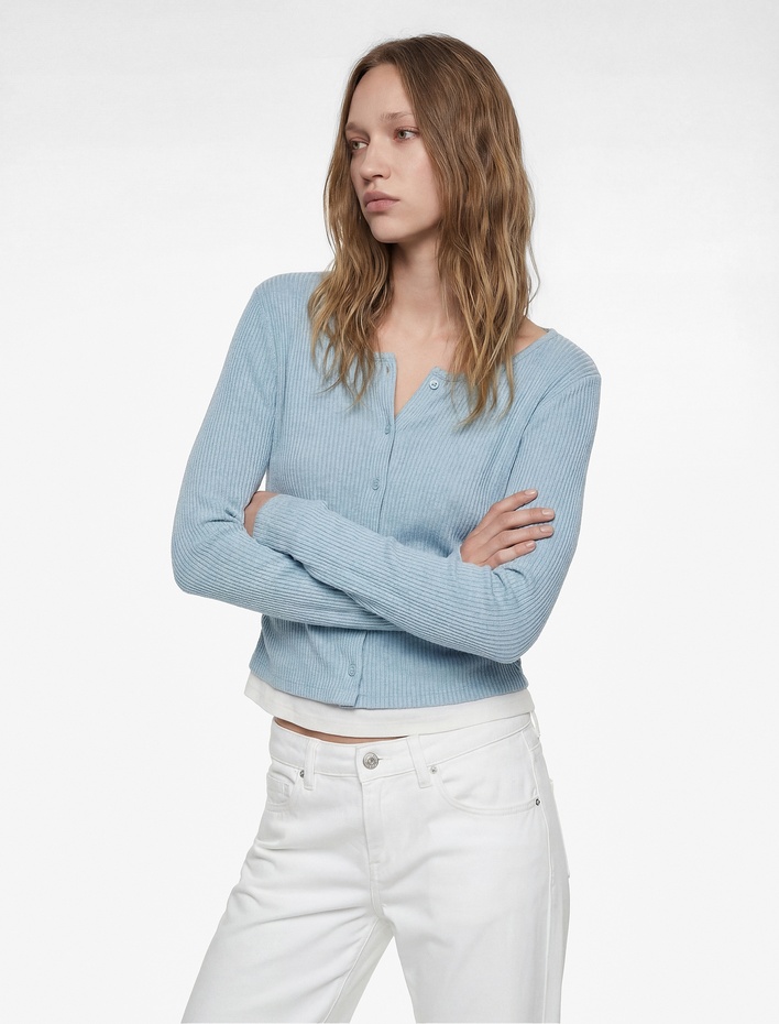  Uzun Kollu Bisiklet Yaka Düğmeli Slim Fit Hırka