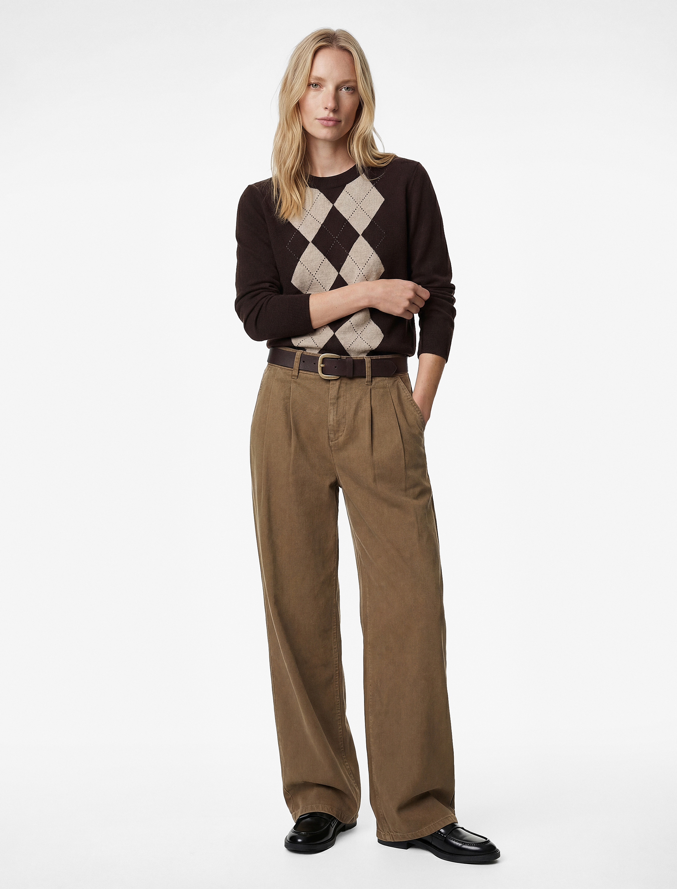   Uzun Kollu Bisiklet Yaka Taşlı Baklava Desenli Triko Kazak