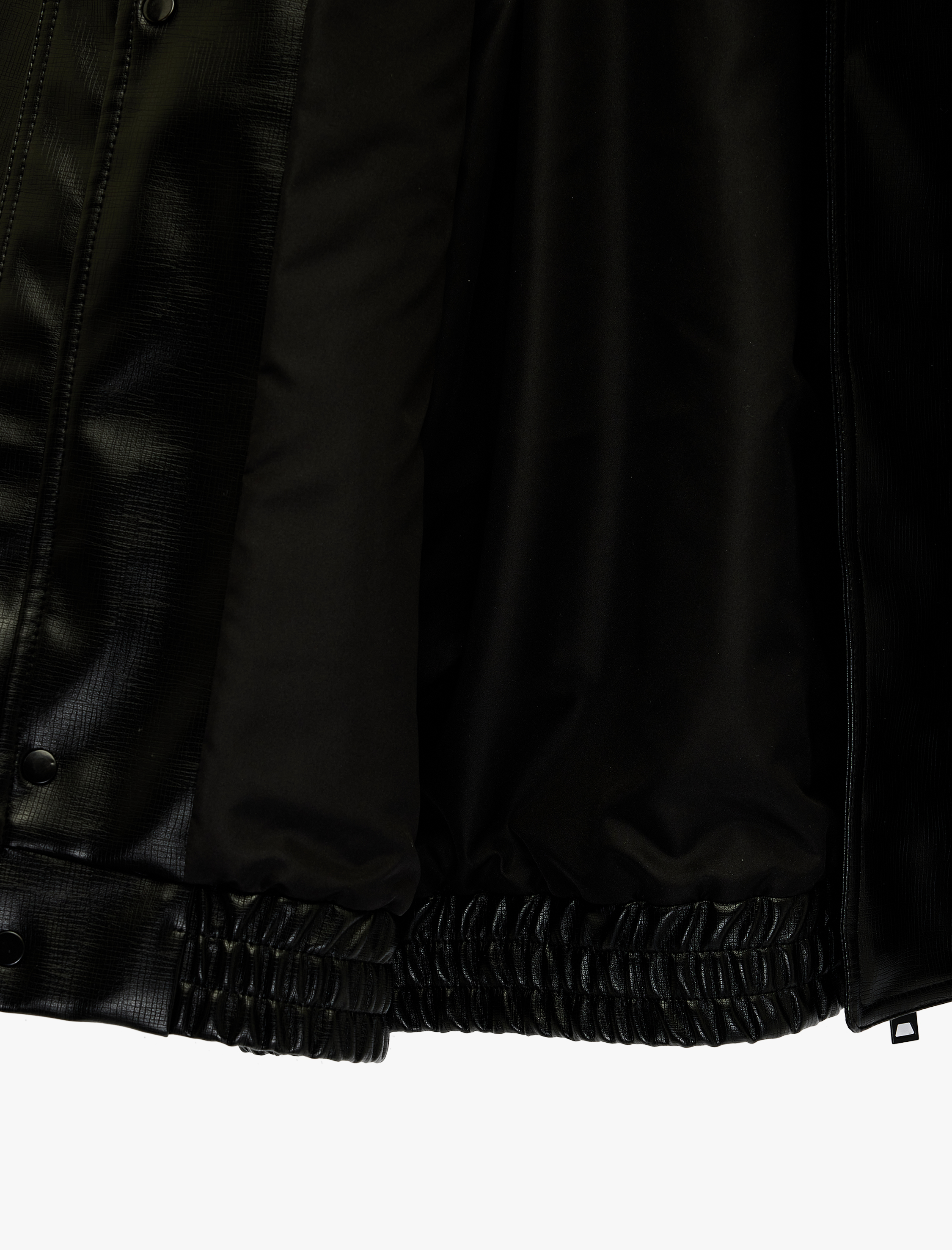   Gömlek Yaka Beli Lastikli Uzun Kollu Kapaklı Cepli Suni Deri Ceket